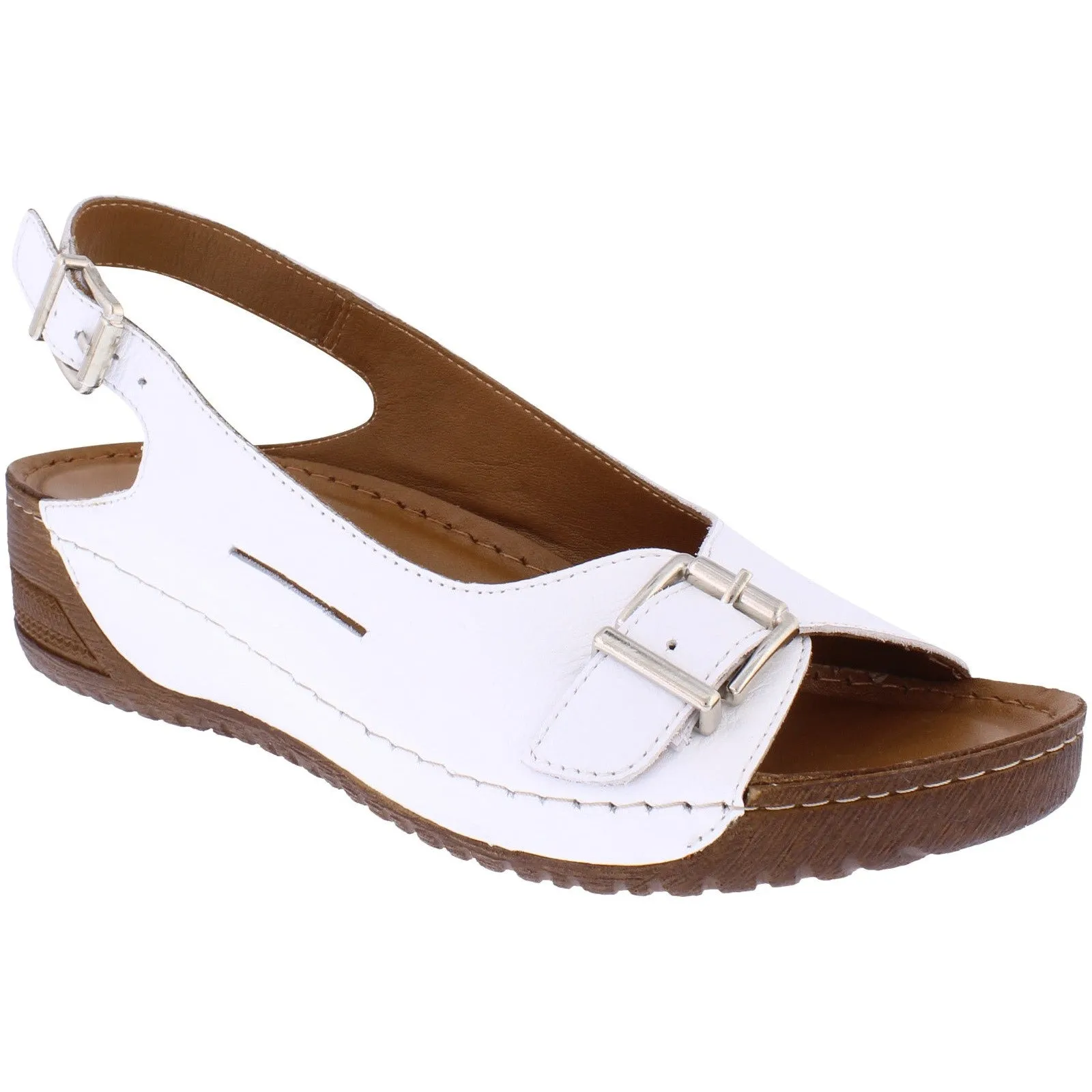 Adesso A7205 Honey Ladies White Leather Buckle Sandals