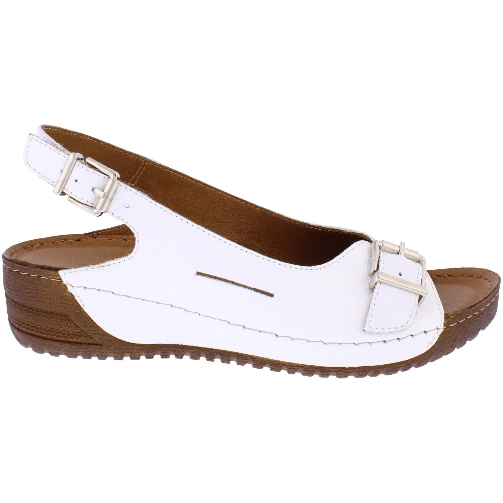 Adesso A7205 Honey Ladies White Leather Buckle Sandals