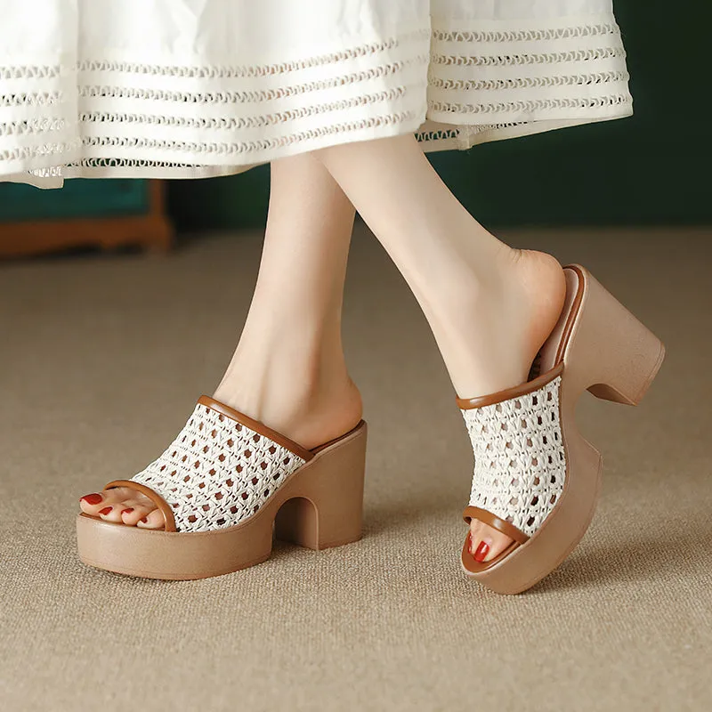 Asher Woven Block Heel Platform Mules