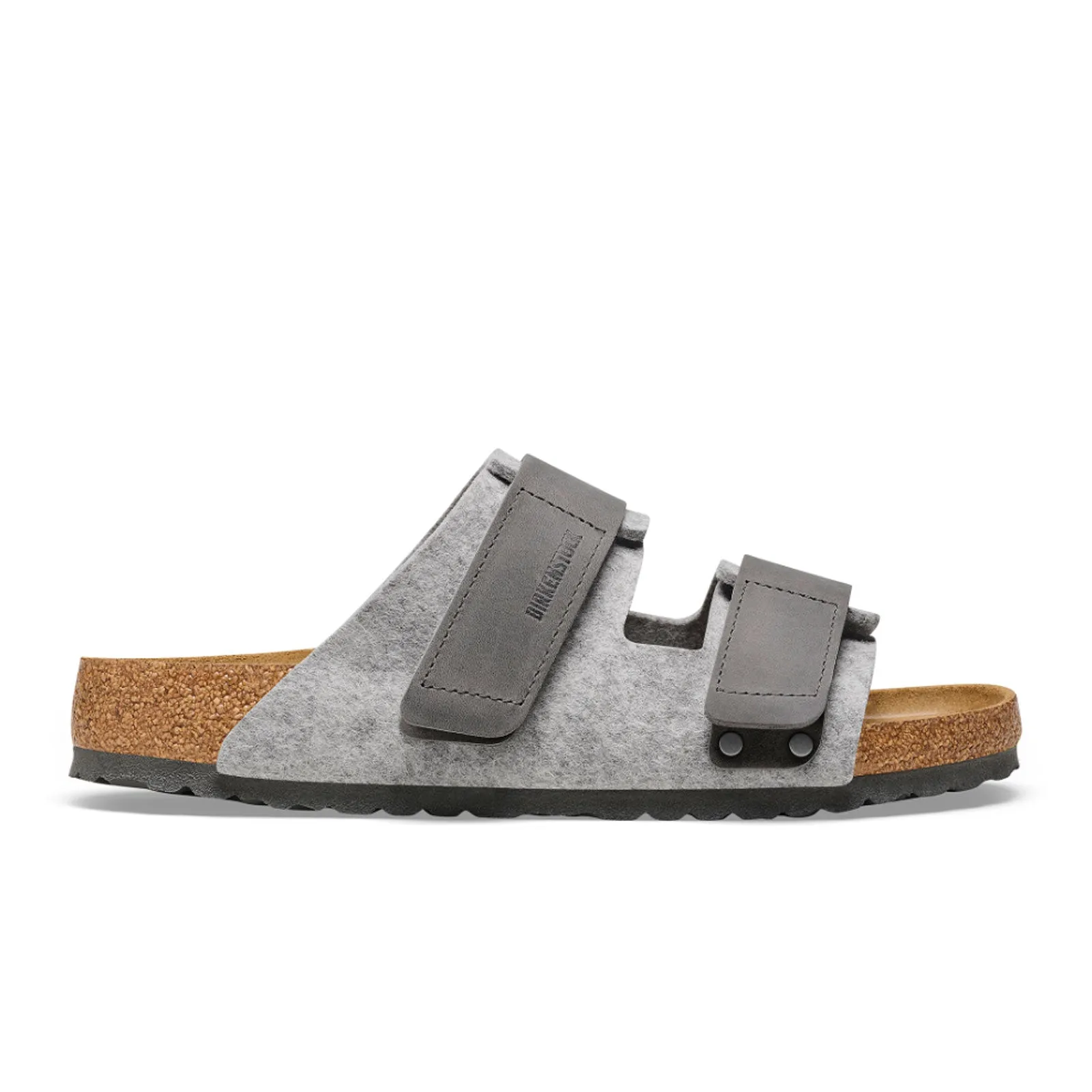 Birkenstock Uji Slide Sandal (Men) - Light Gray Leather/Iron Wool