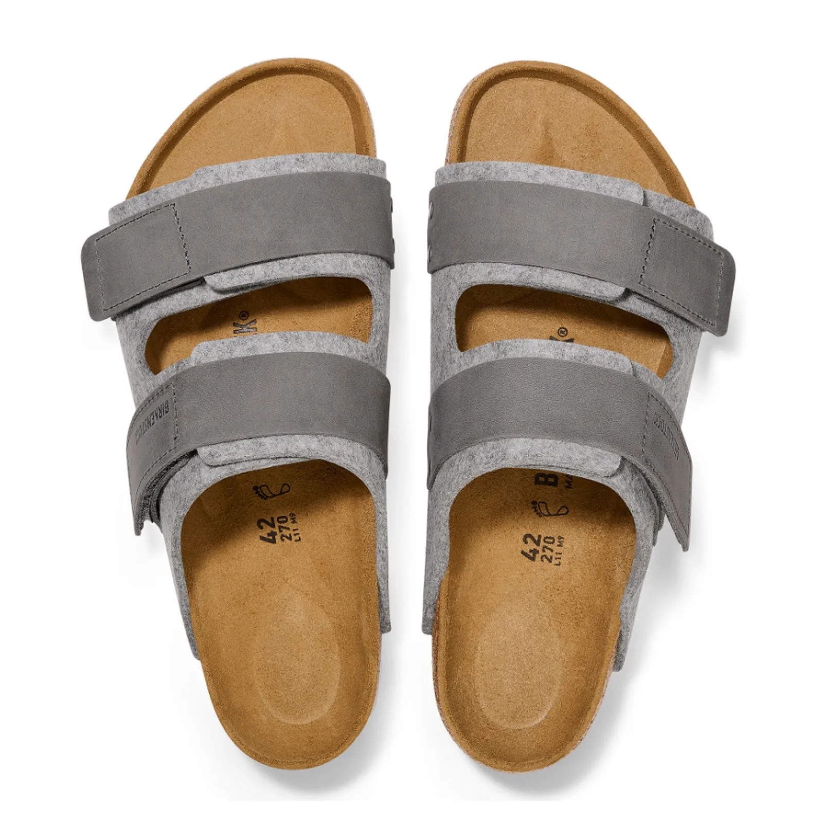 Birkenstock Uji Slide Sandal (Men) - Light Gray Leather/Iron Wool