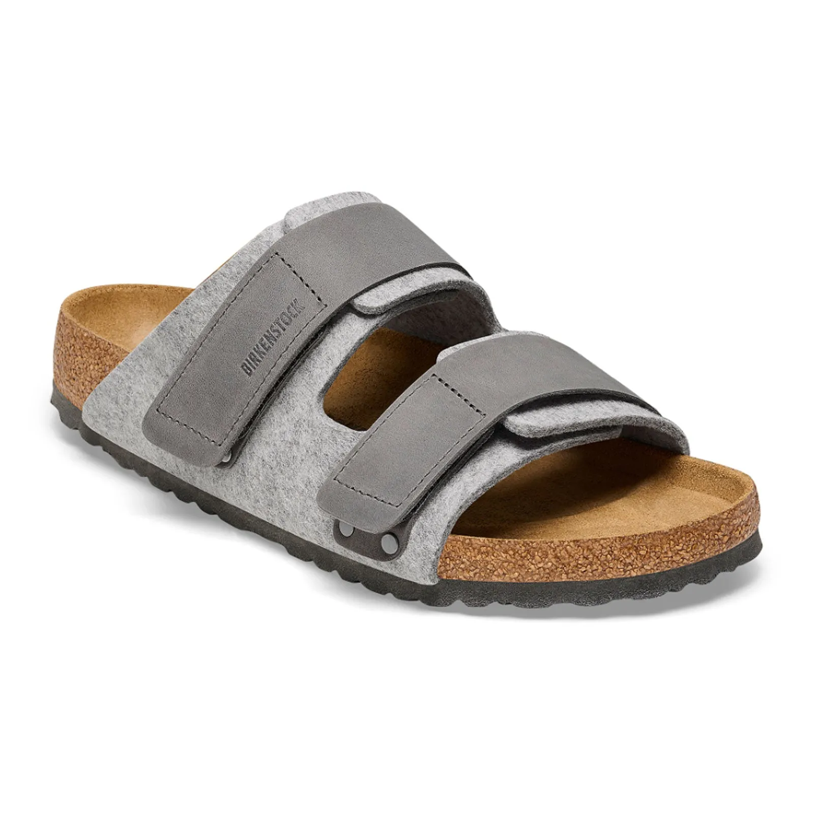 Birkenstock Uji Slide Sandal (Men) - Light Gray Leather/Iron Wool