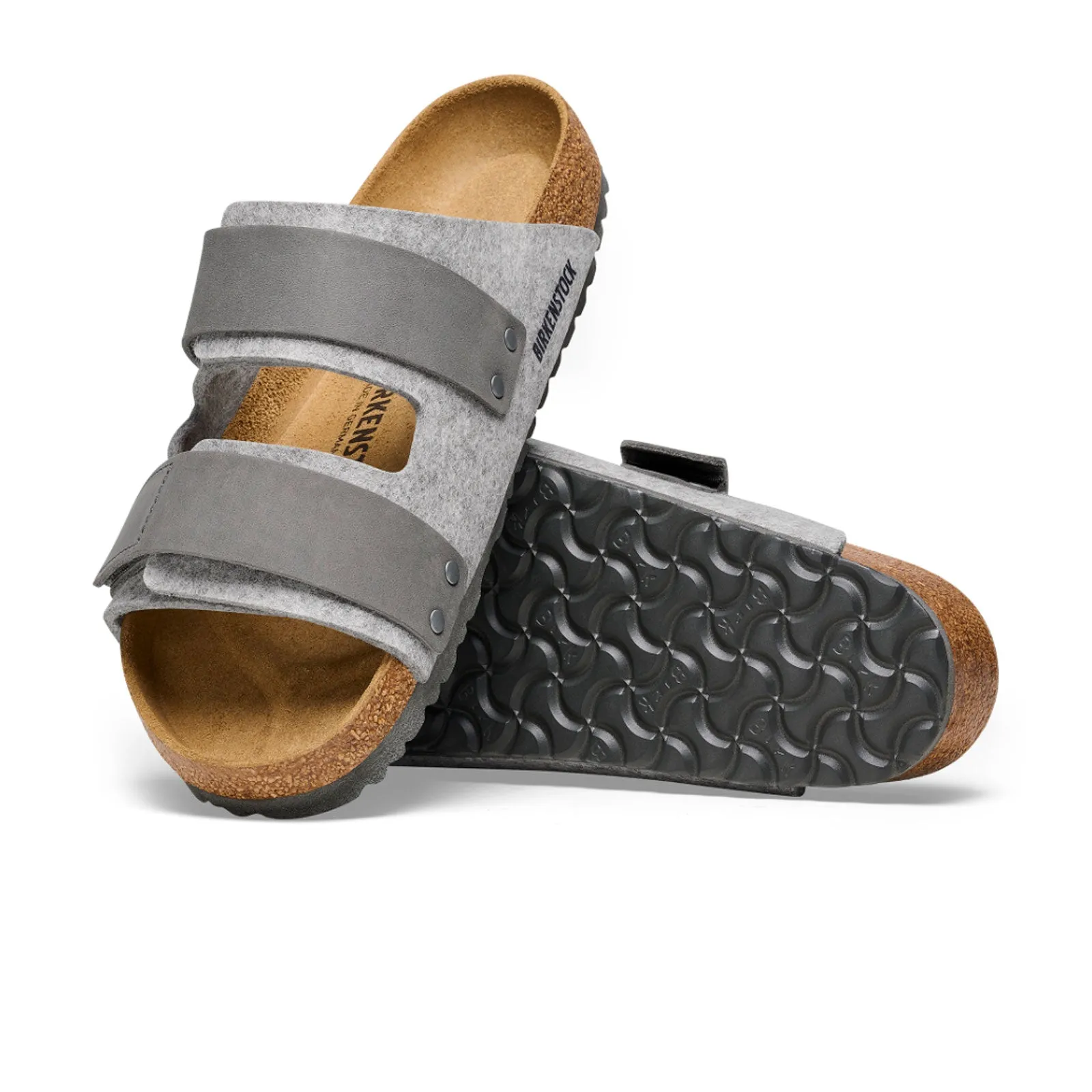 Birkenstock Uji Slide Sandal (Men) - Light Gray Leather/Iron Wool