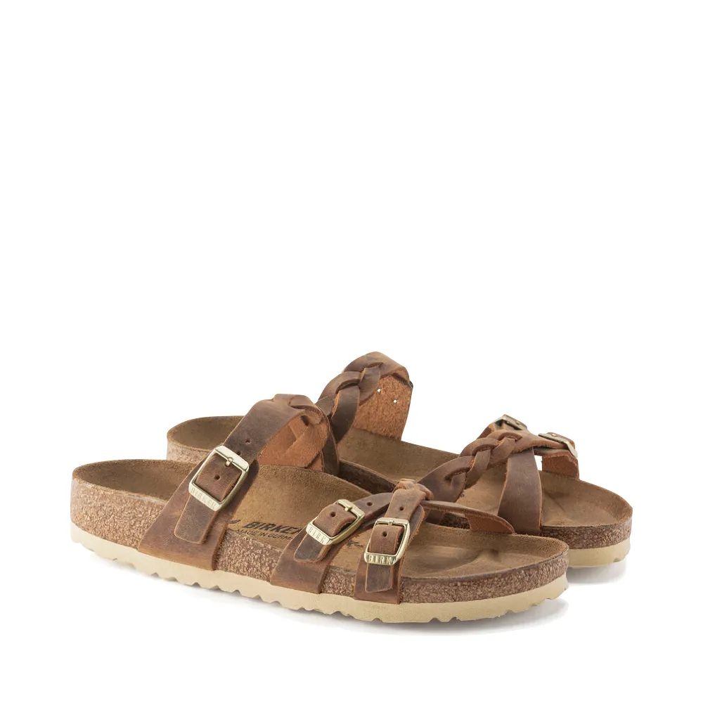 Birkenstock Women's Franca Braid Oiled Leather Sandal in Cognac