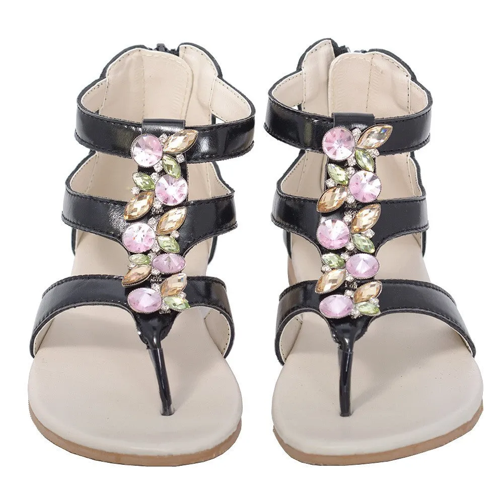 Black Jeweled Gladiator T Strap Sandal Toddler Girl 7-10