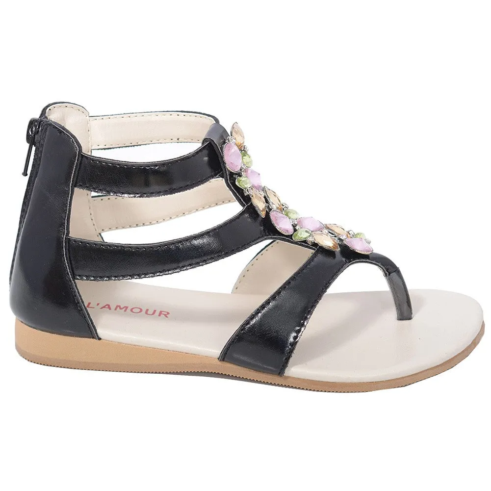 Black Jeweled Gladiator T Strap Sandal Toddler Girl 7-10