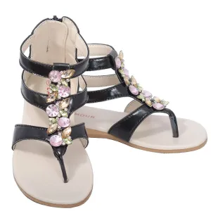 Black Jeweled Gladiator T Strap Sandal Toddler Girl 7-10