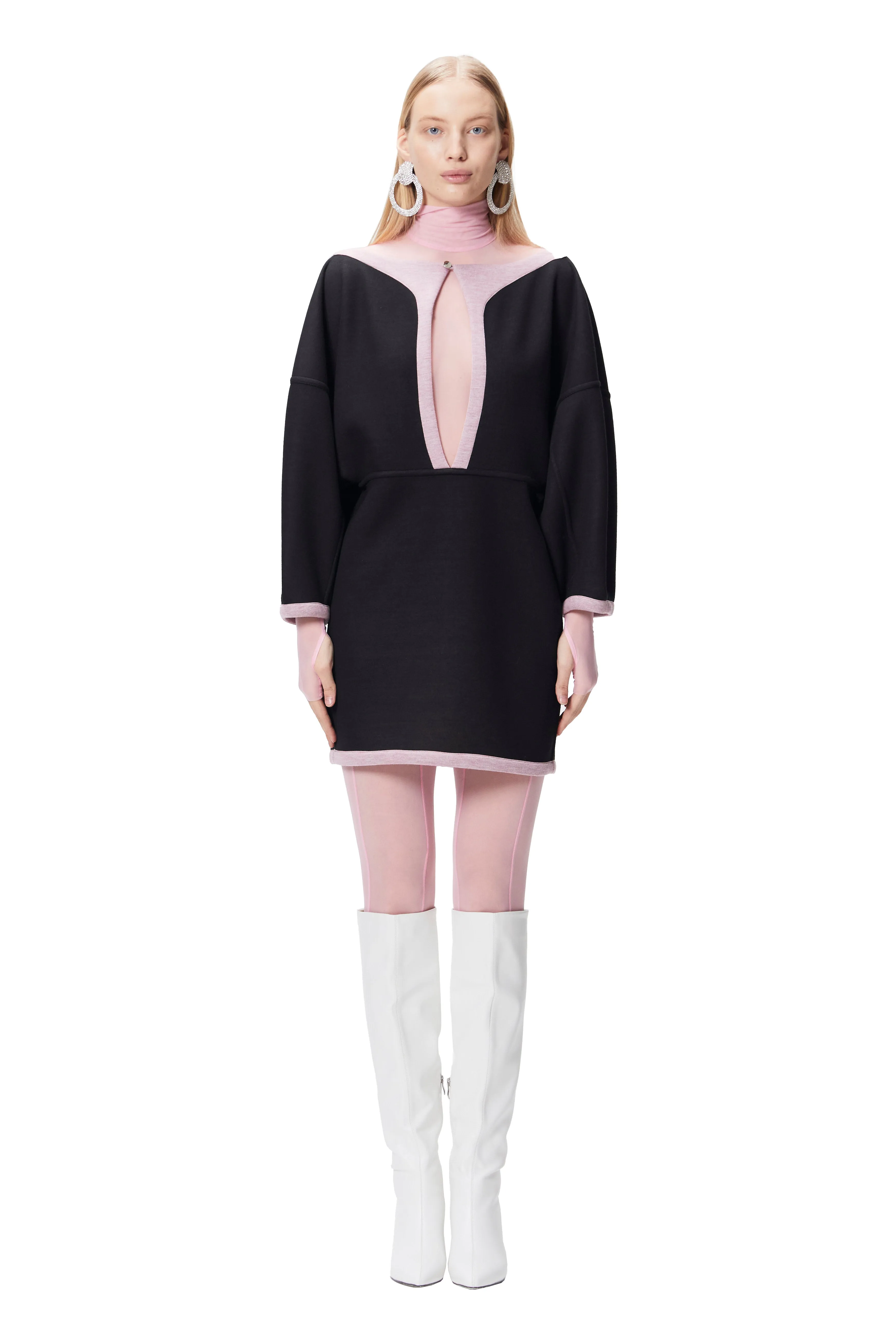 Black Long Sleeve High Neck Reversible Cut Out Futuristic Mini Dress