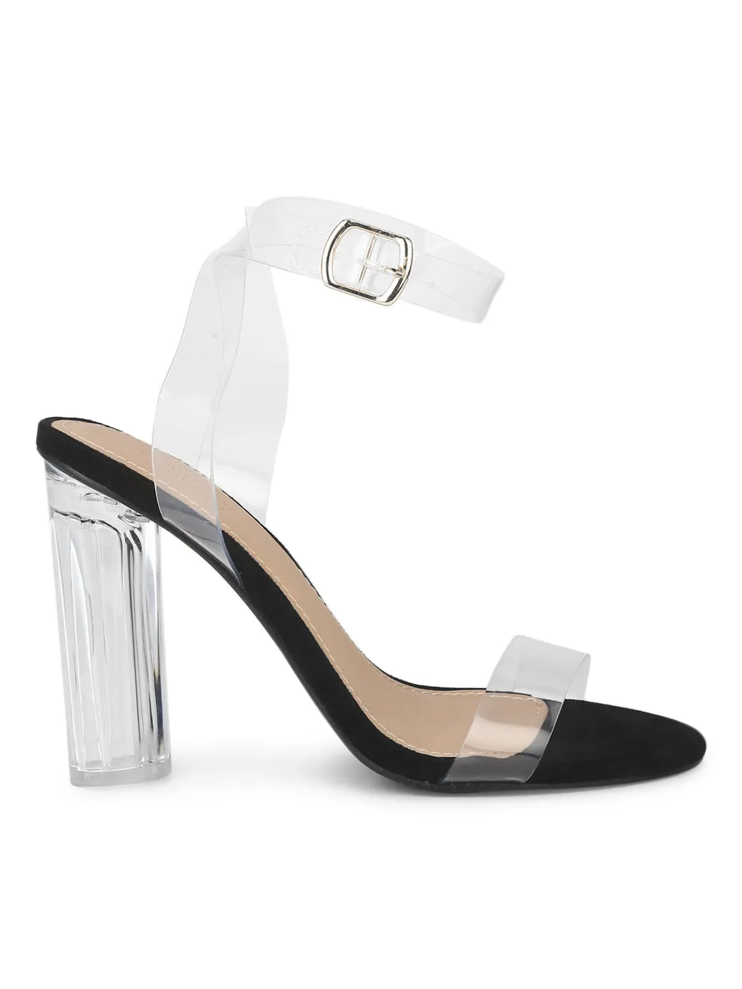 Black Micro Clear Block Heels