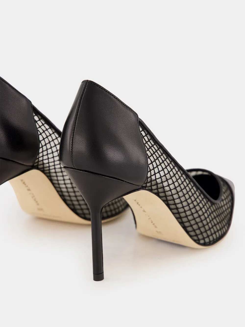 Black Nappa Leather Pointed Toe Pumps with Mesh Detail