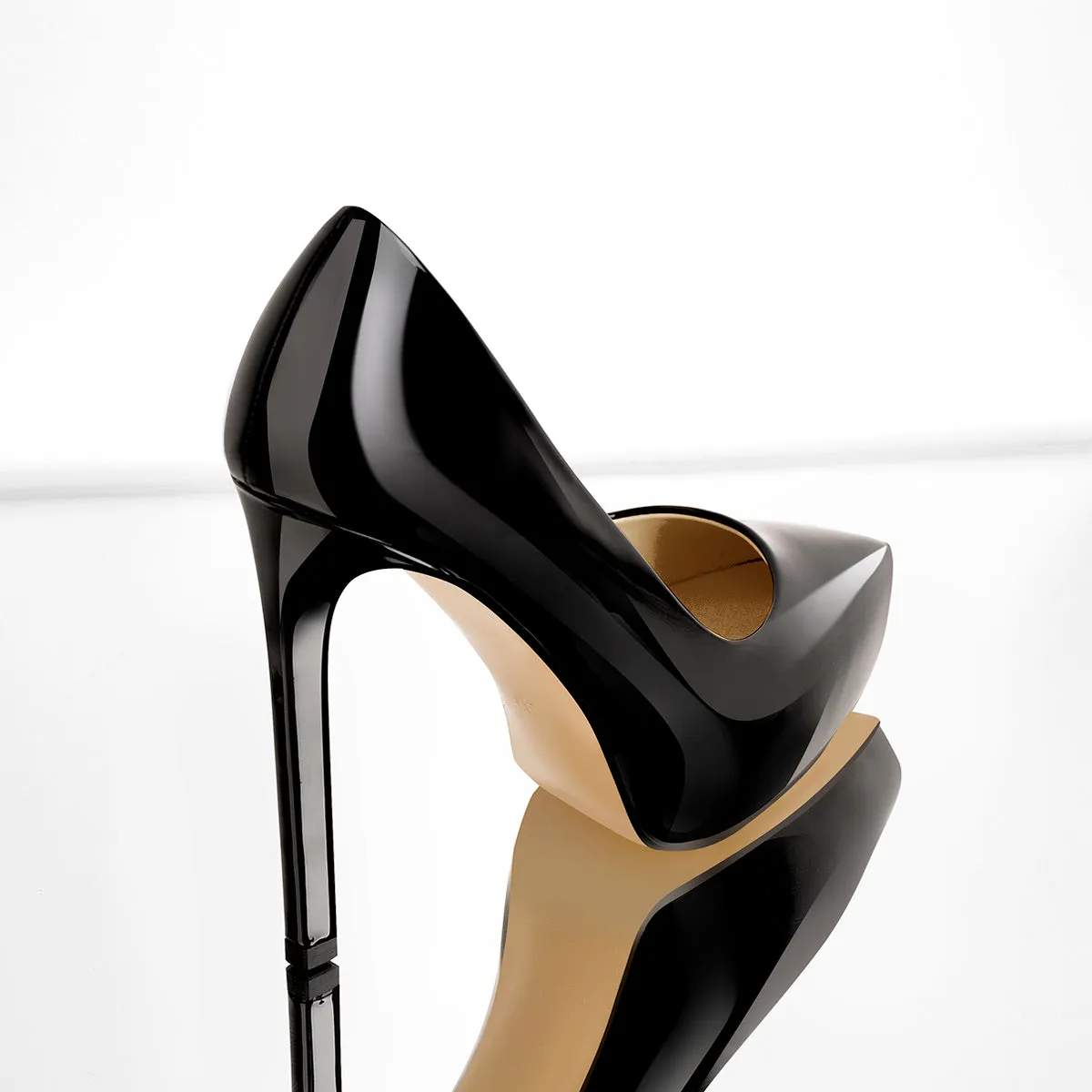 Black Patent Leather Platform Stiletto High Heels Pumps