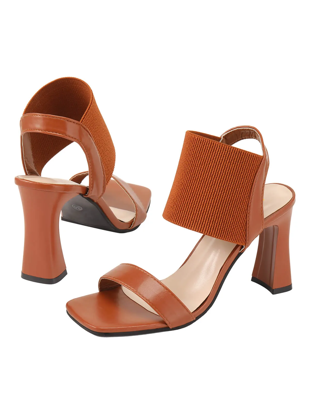 Brown Elastic Strap High Heel Sandals