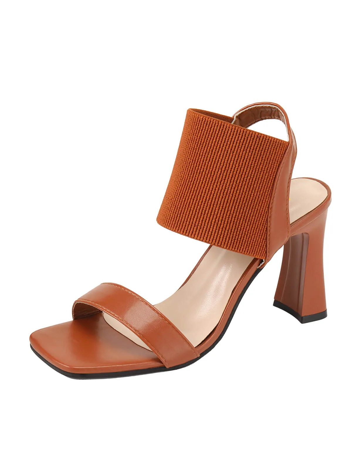 Brown Elastic Strap High Heel Sandals