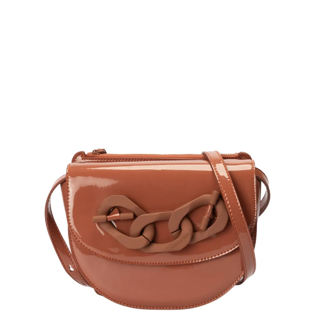 Charles & Keith Layla Patent Chain Link Crossbody Bag