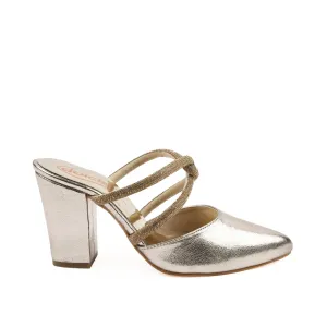 Chic Silver Strappy Block Heel Mules | 400M-X