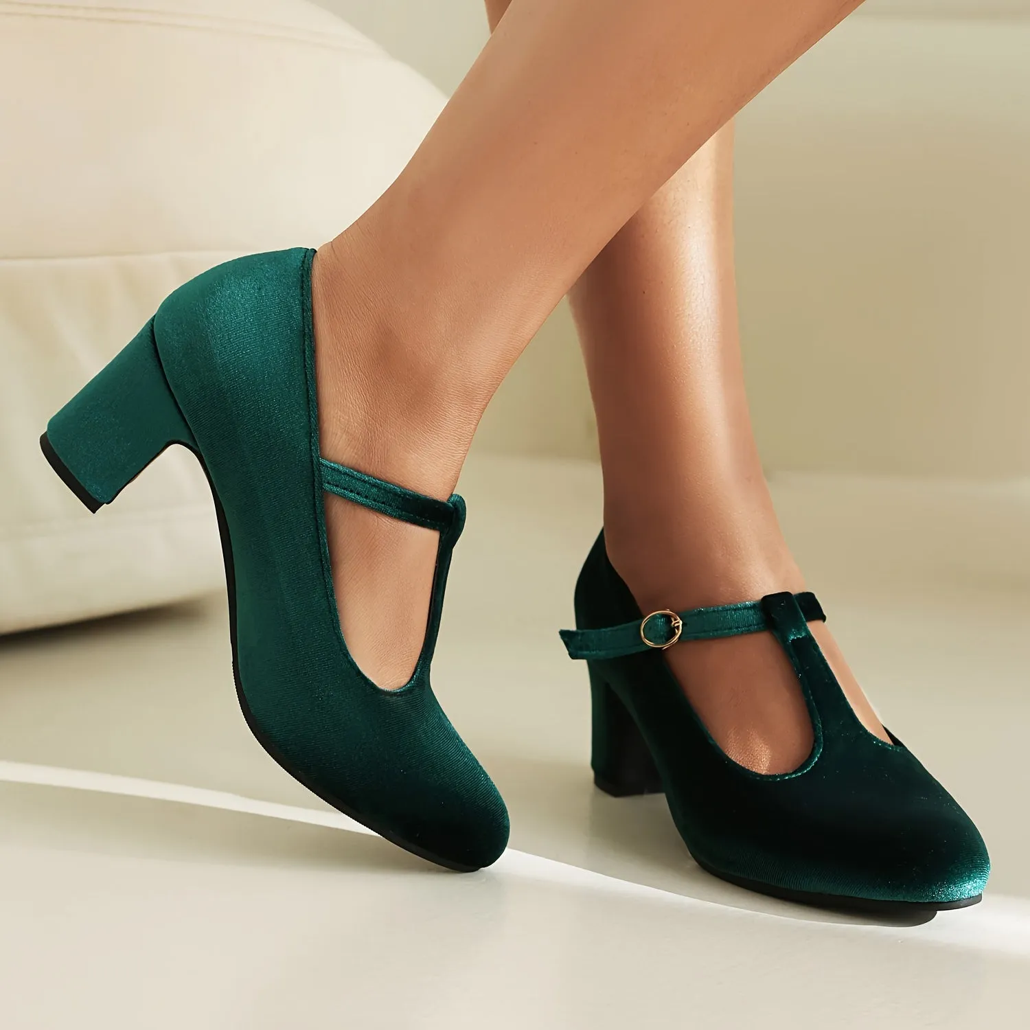 Chic Women’s Solid Color Block Heels | Elegant & Comfortable