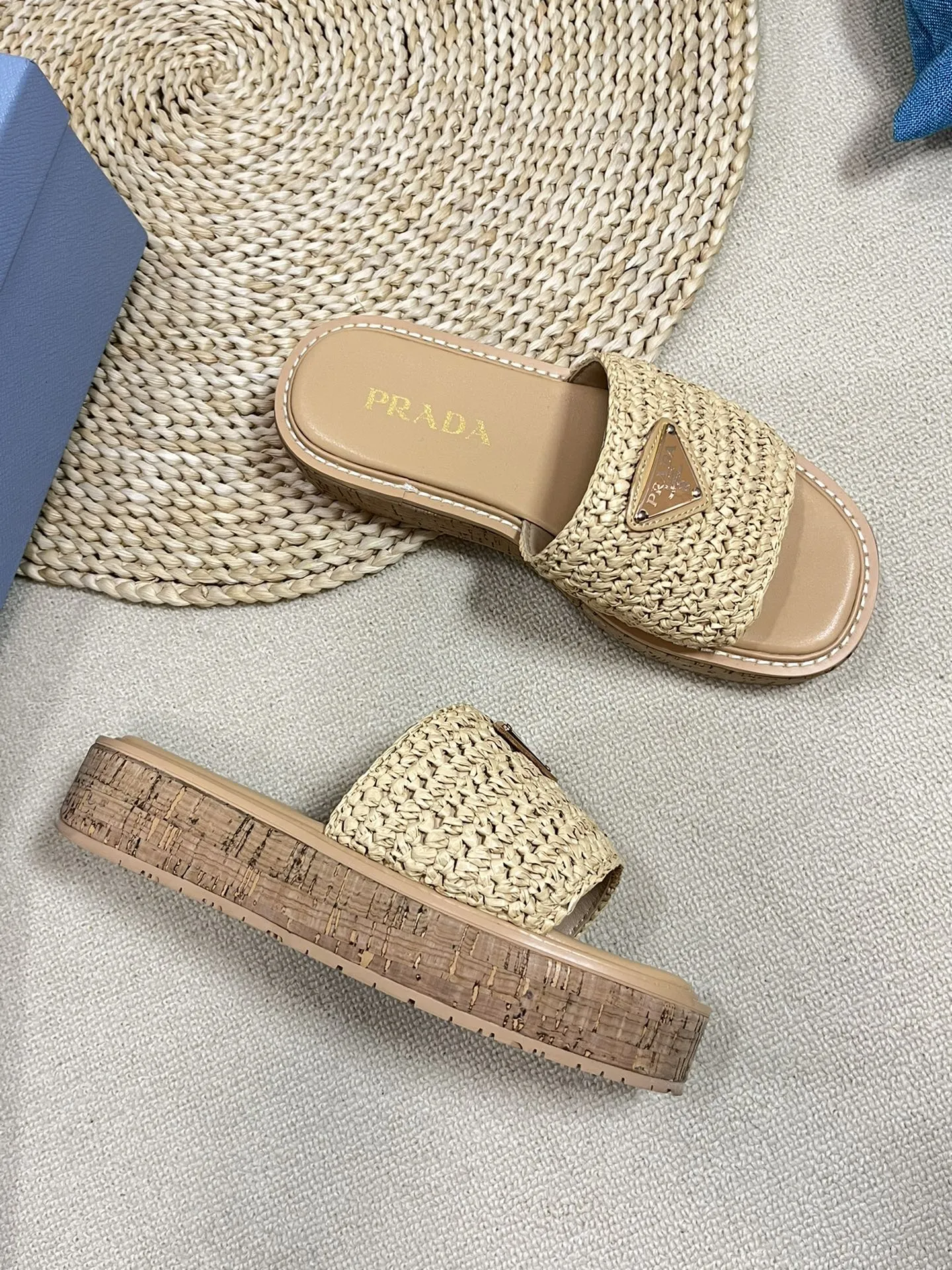 Crochet Flatform Slides 40 Lightweight Cork Sole Beige