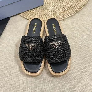 Crochet Flatform Slides 40 Lightweight Cork Sole Black