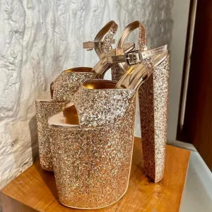 Deli Gold Shimmer Customised Bridal Block Heels for Weddings