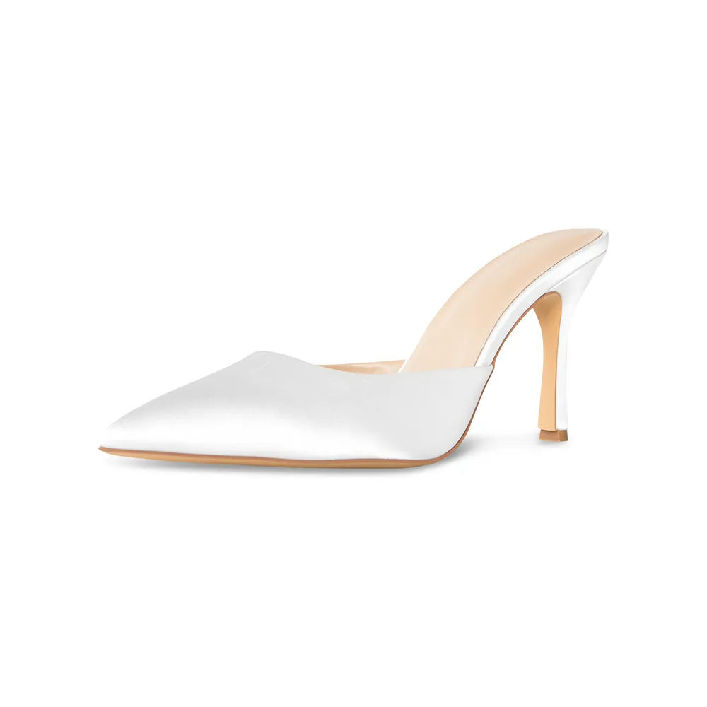 Di White Vegan Satin Mules