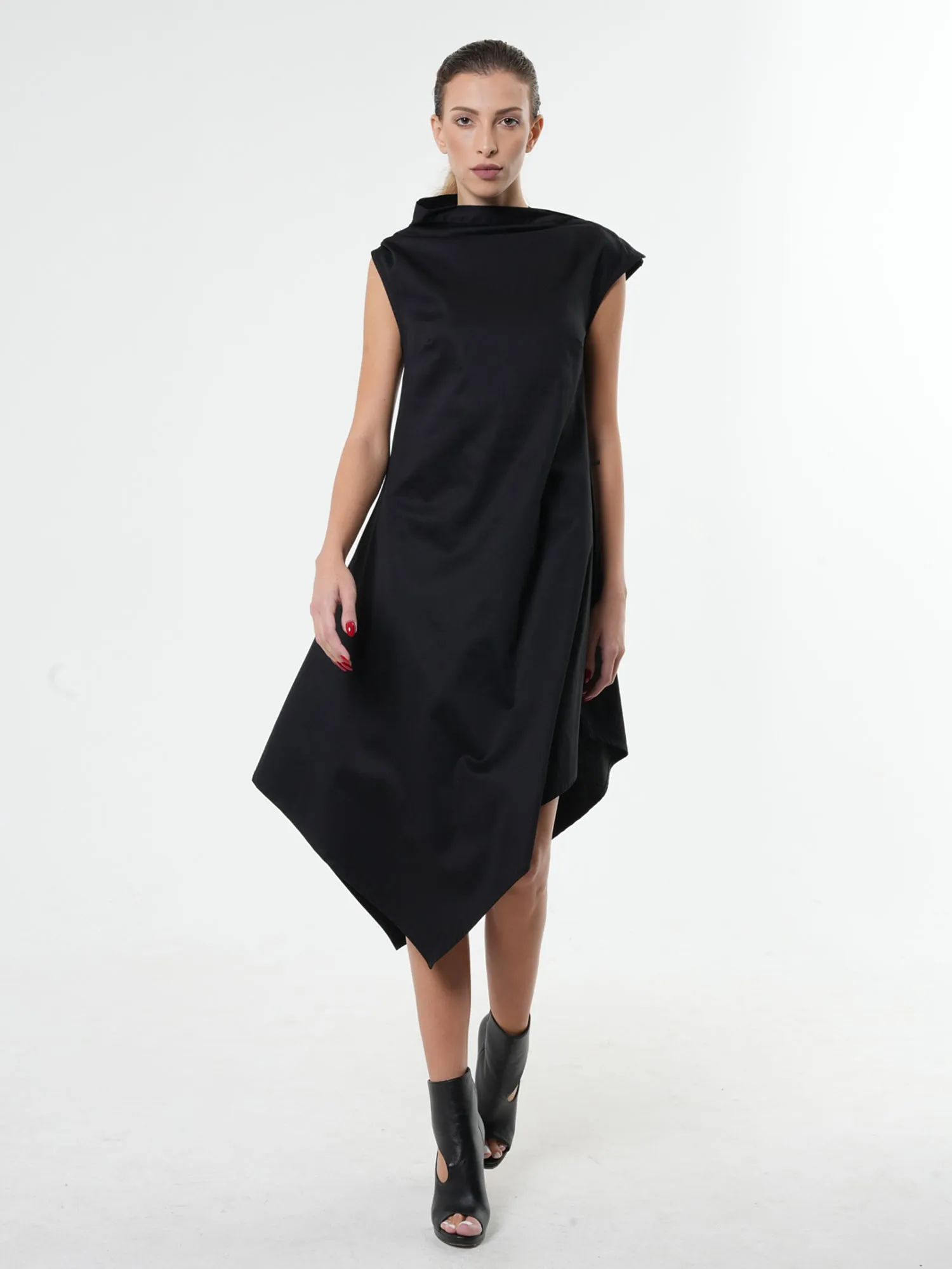 Elegant Satin Cotton Black Dress