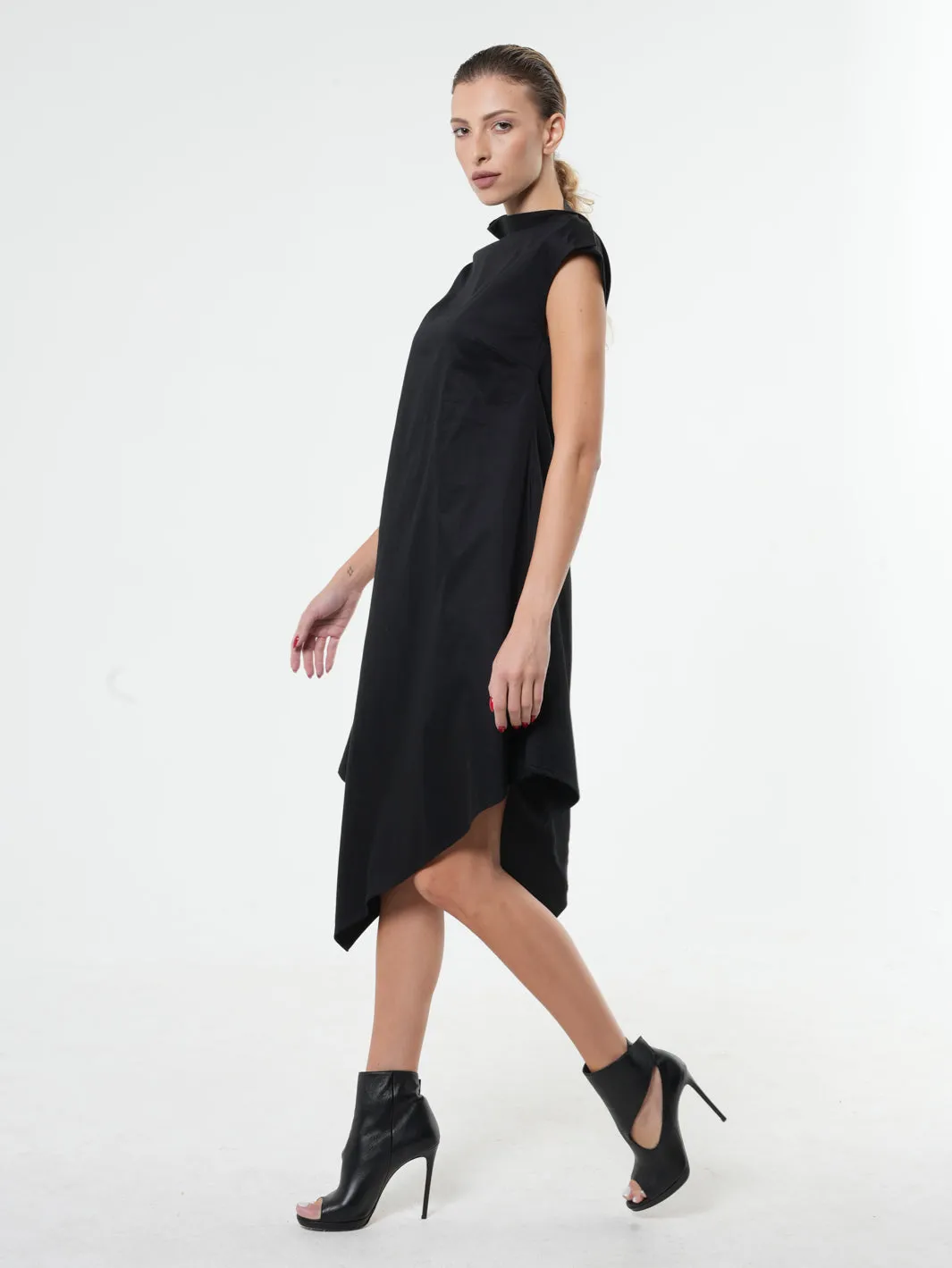 Elegant Satin Cotton Black Dress