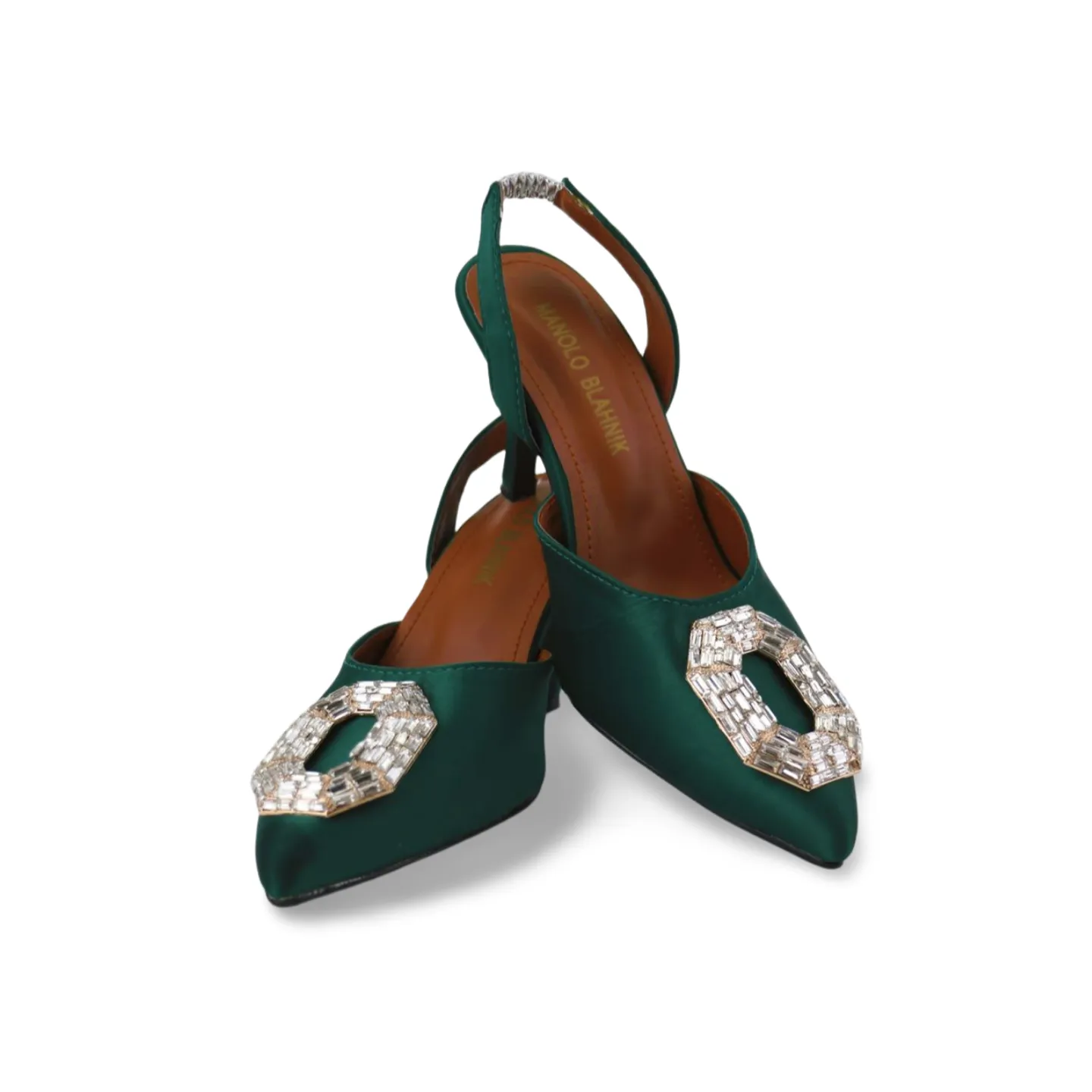 Elegant Satin Slingback Heels with Rhinestones Buckle