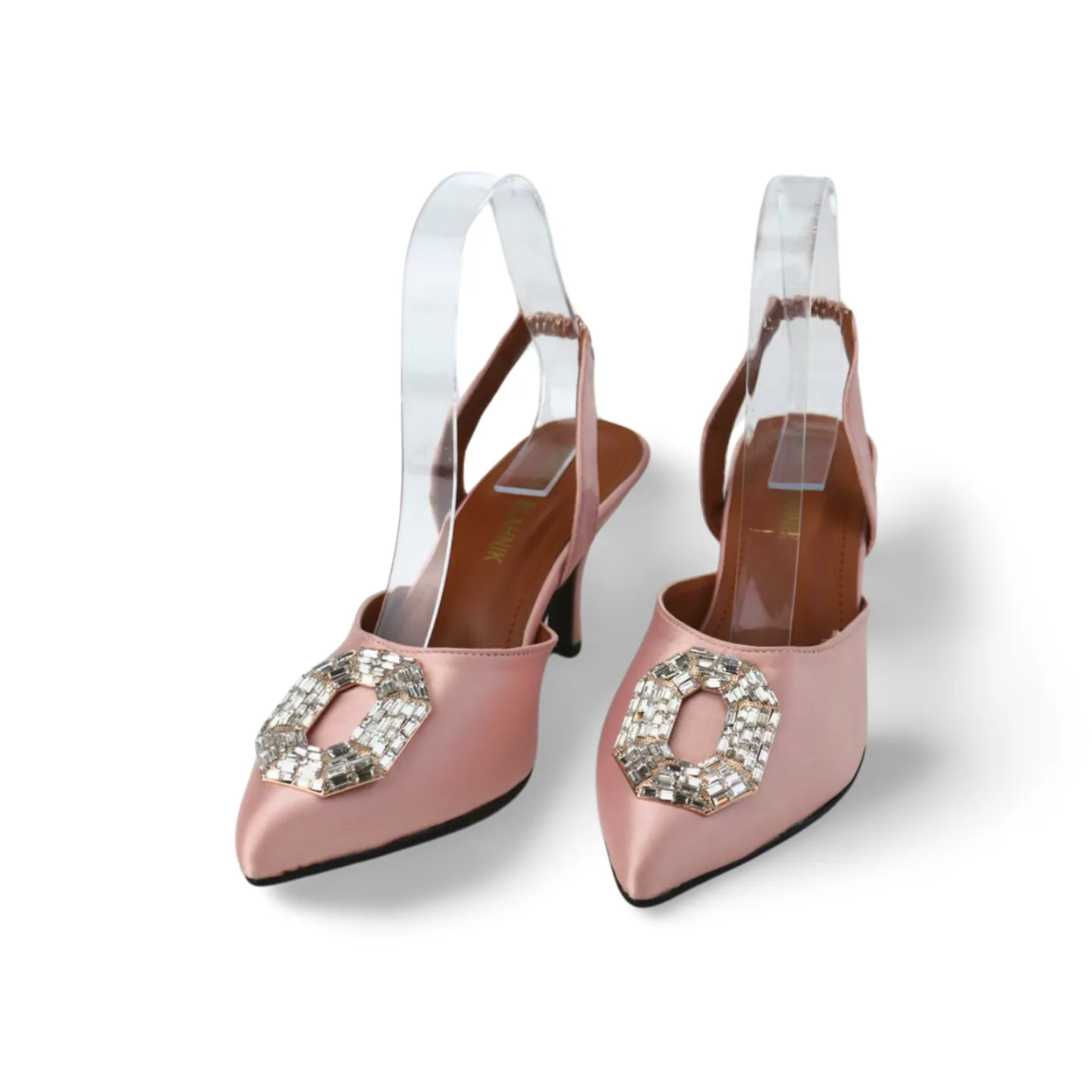 Elegant Satin Slingback Heels with Rhinestones Buckle