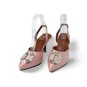 Elegant Satin Slingback Heels with Rhinestones Buckle