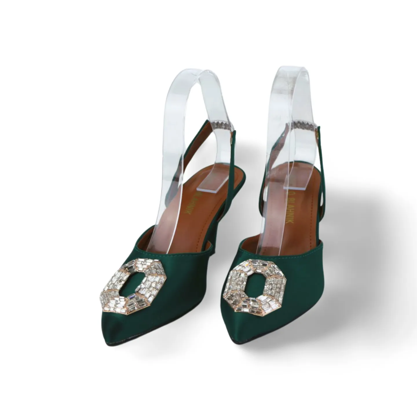 Elegant Satin Slingback Heels with Rhinestones Buckle