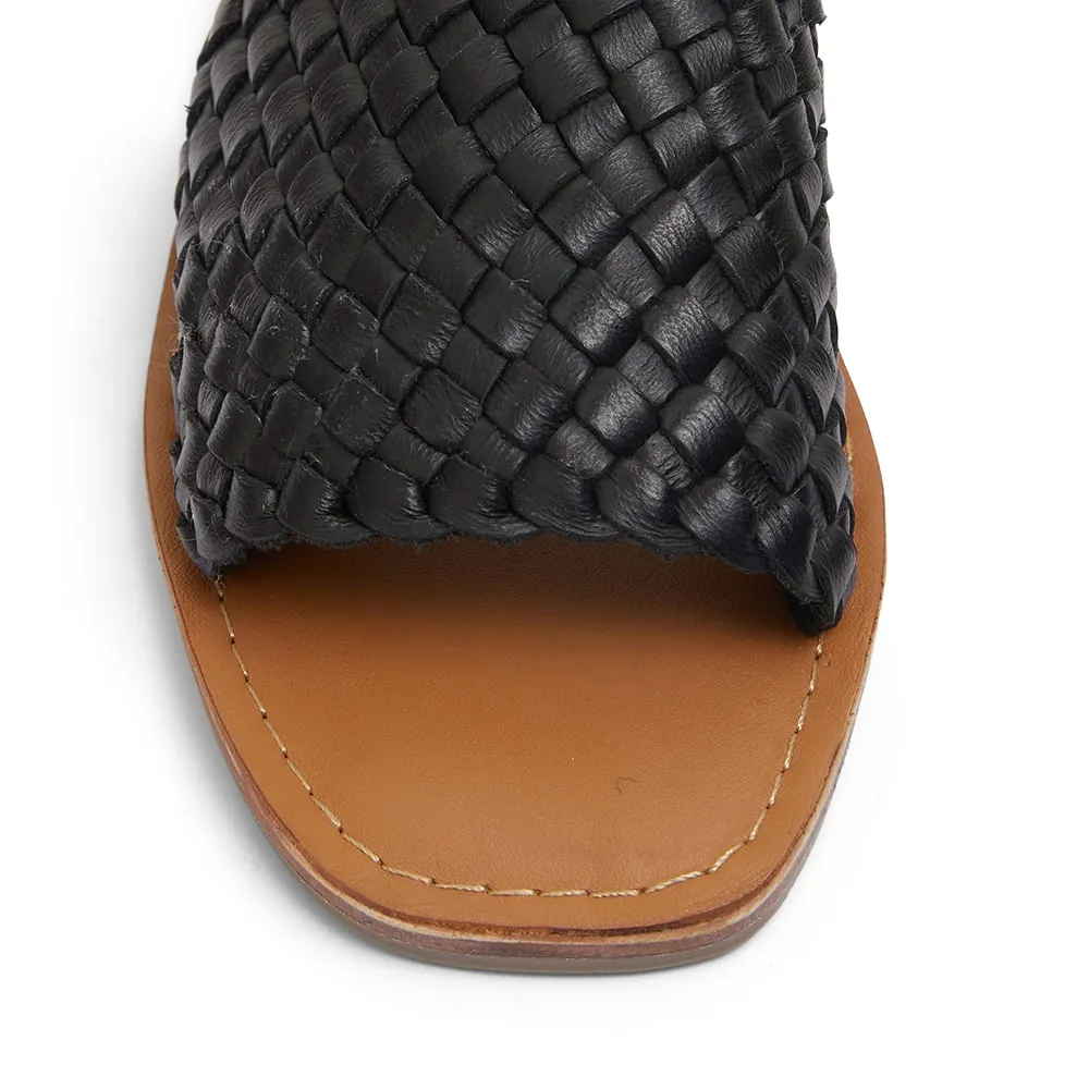 Elmore Slide in Black Weave Leather