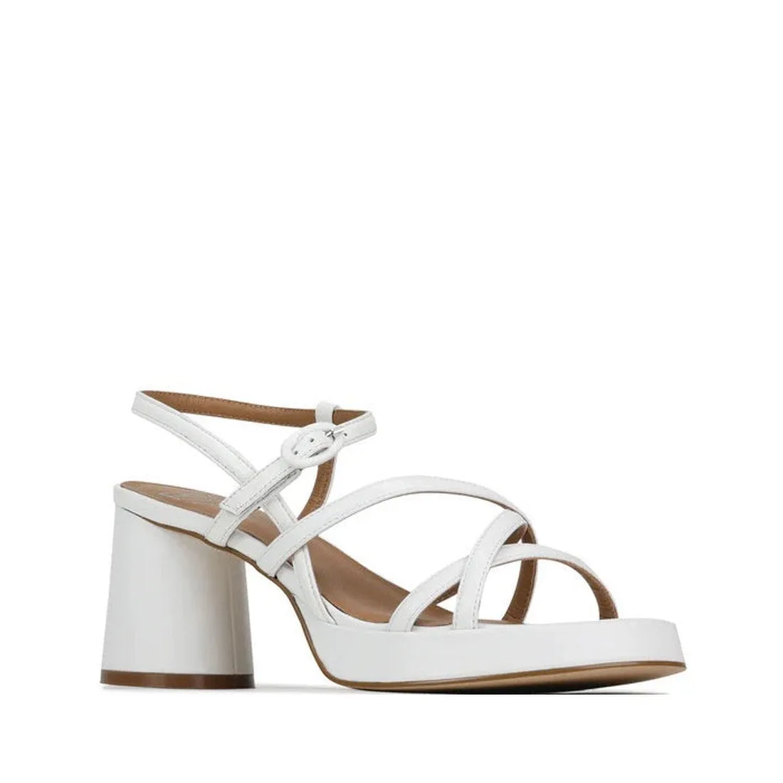 EOS Womens Doriano Strappy Leather Sandal with Heel White