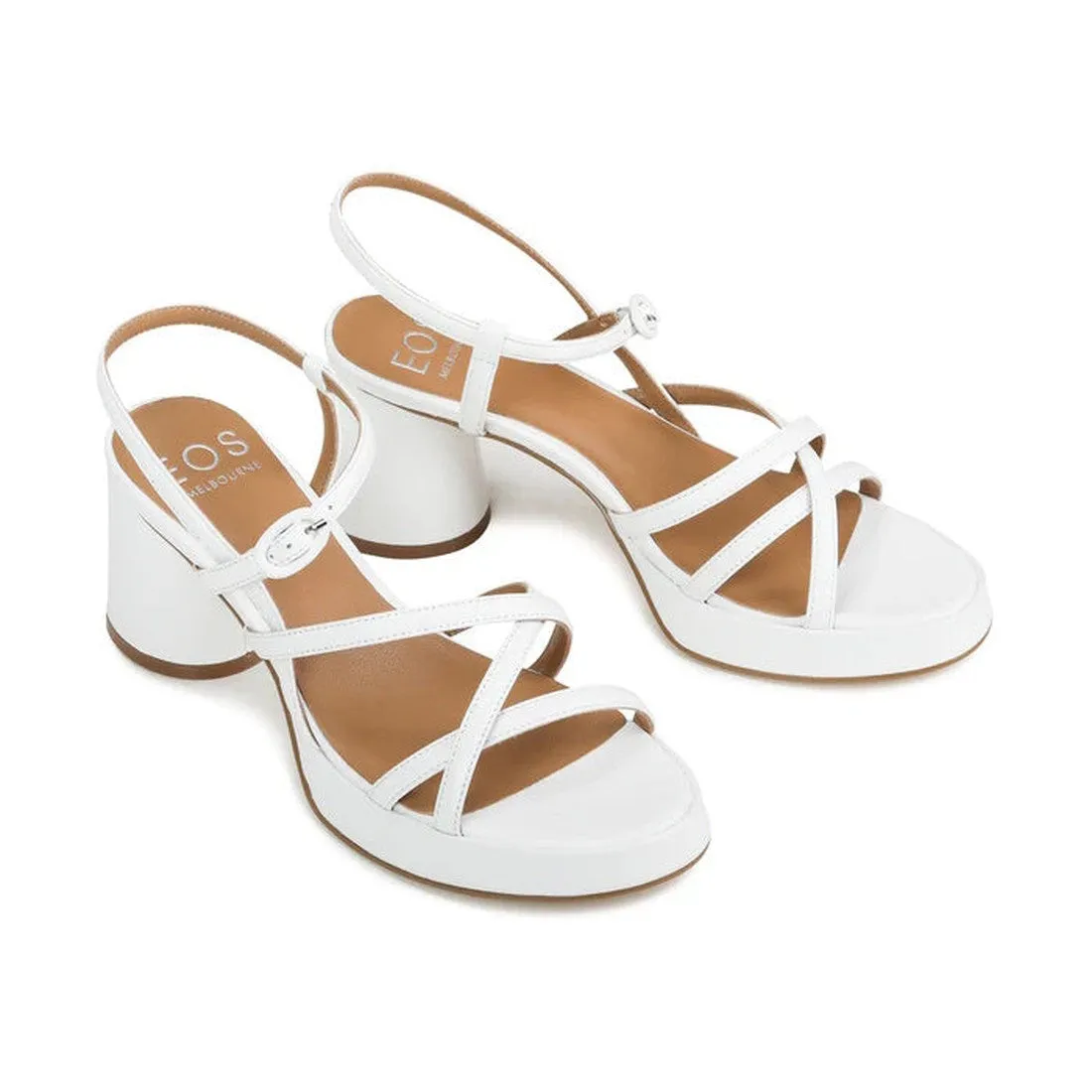 EOS Womens Doriano Strappy Leather Sandal with Heel White