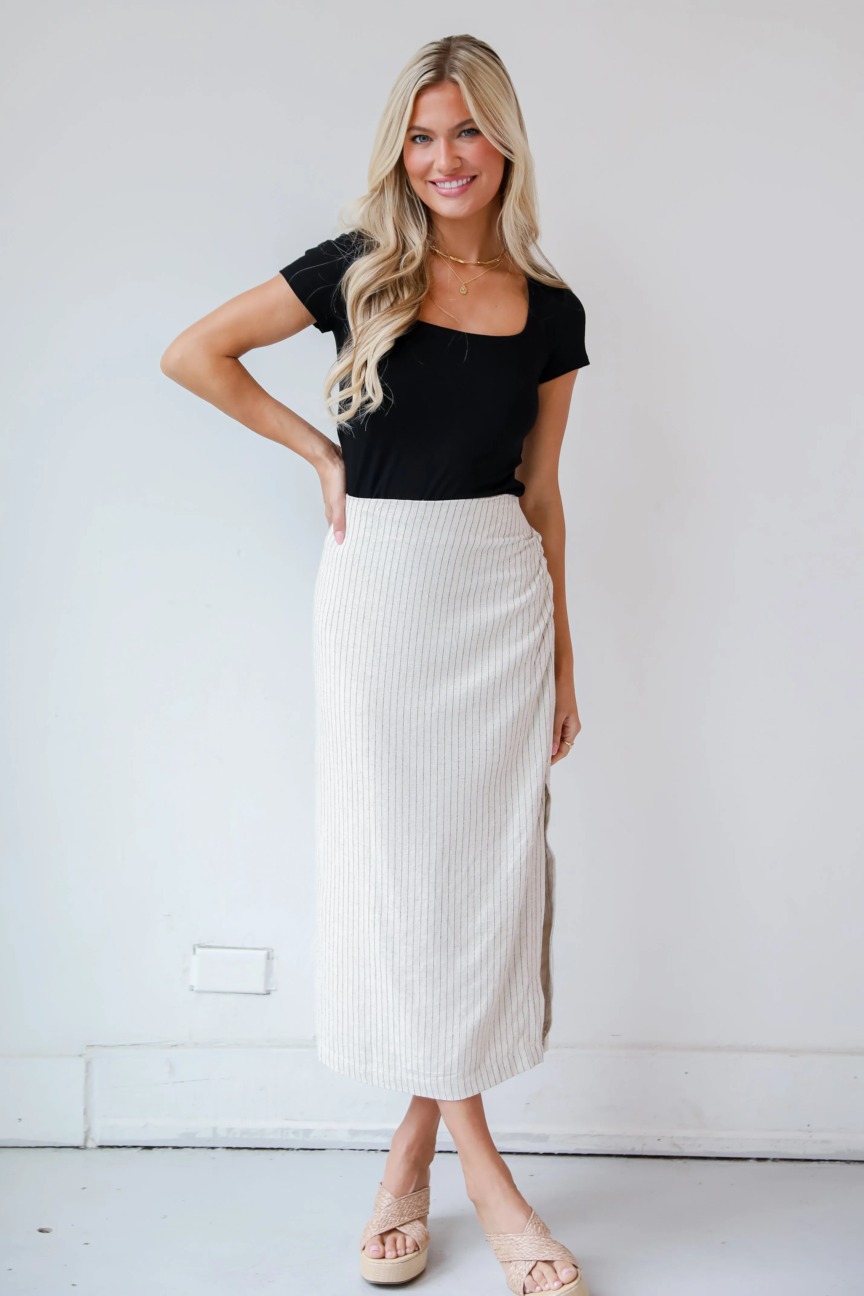 FINAL SALE - Set For Compliments Linen Striped Midi Skirt