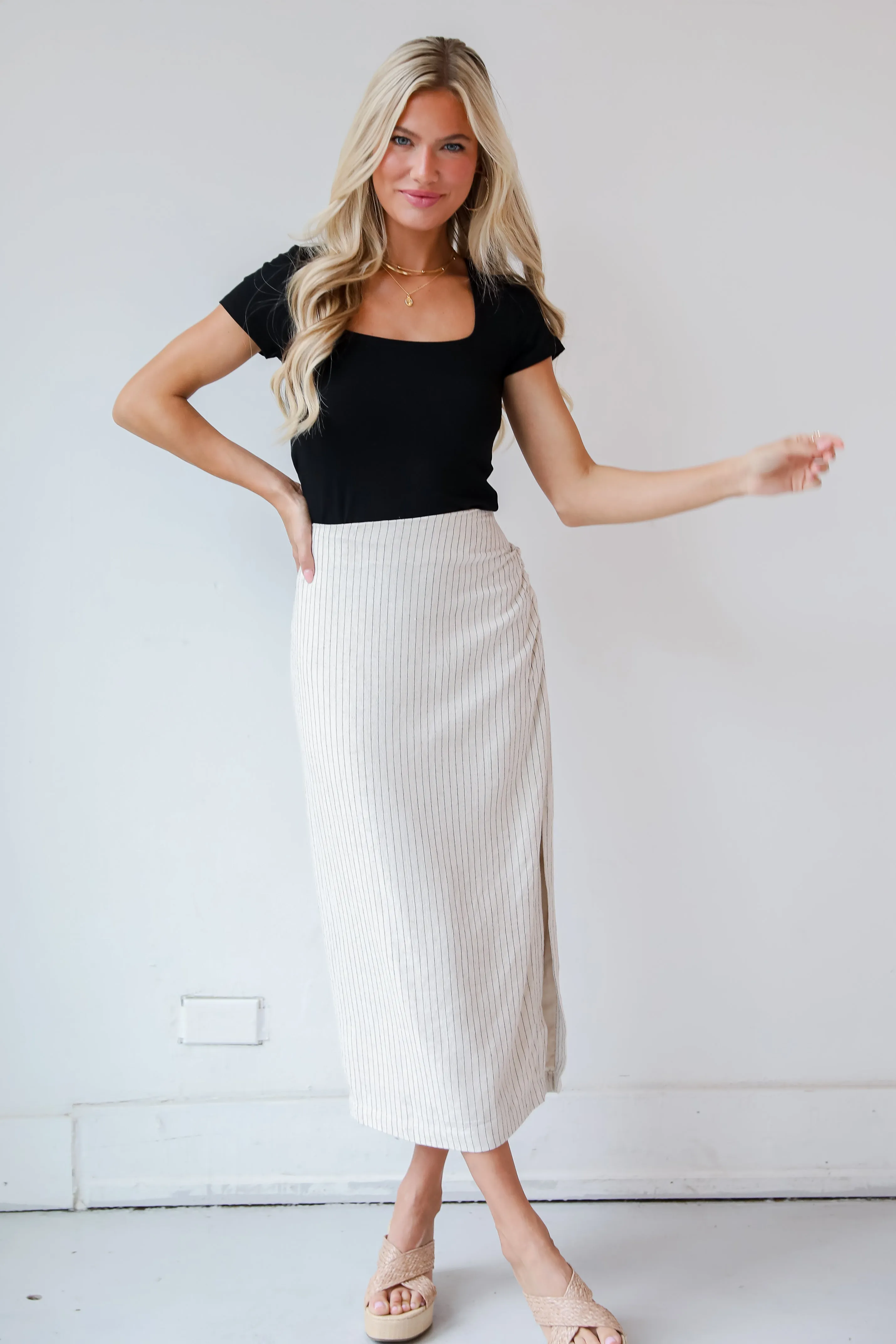 FINAL SALE - Set For Compliments Linen Striped Midi Skirt