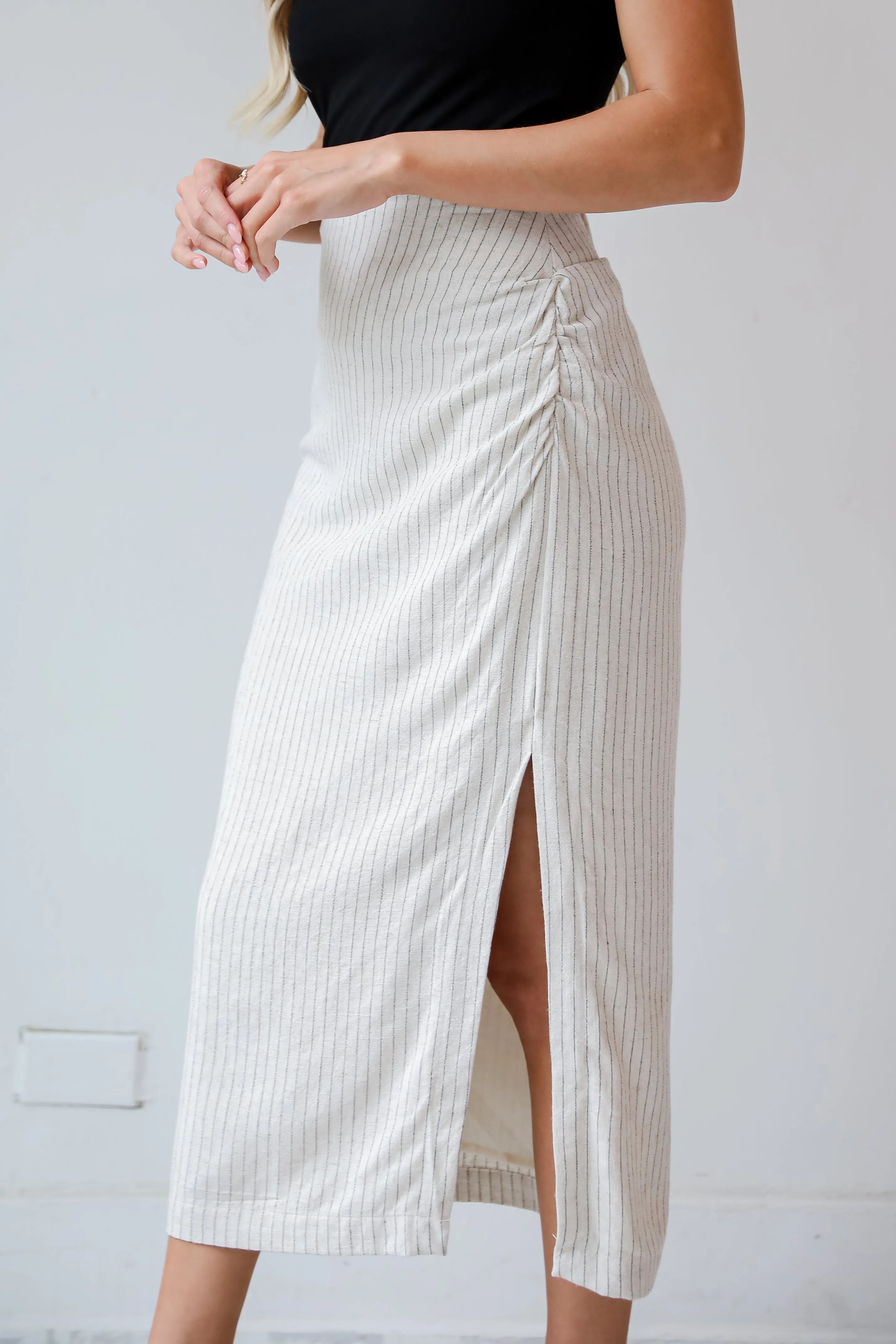 FINAL SALE - Set For Compliments Linen Striped Midi Skirt