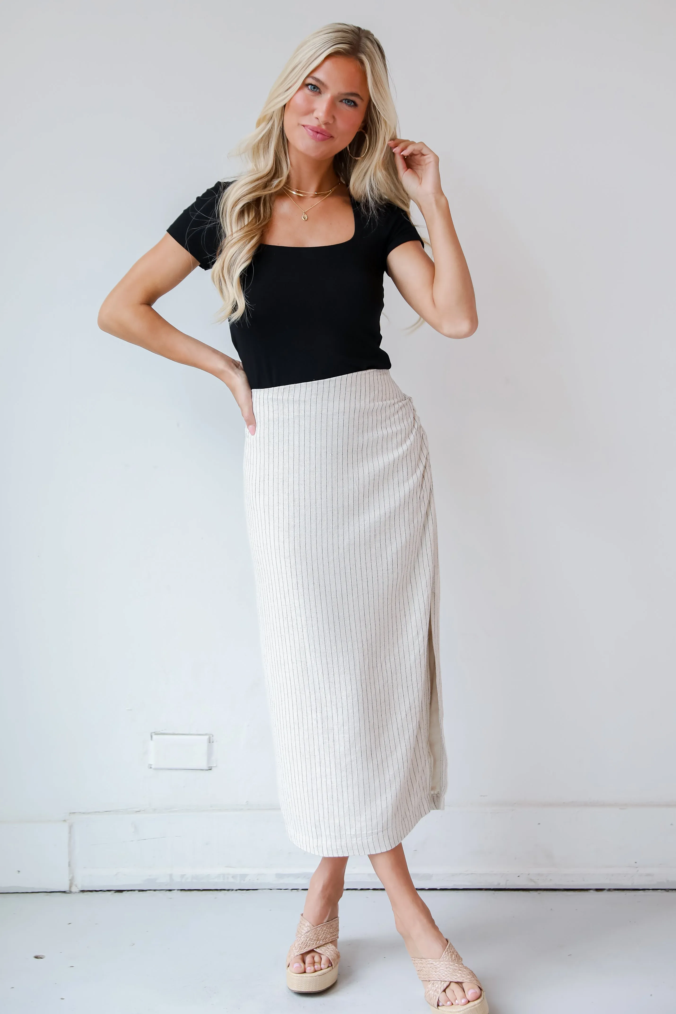 FINAL SALE - Set For Compliments Linen Striped Midi Skirt