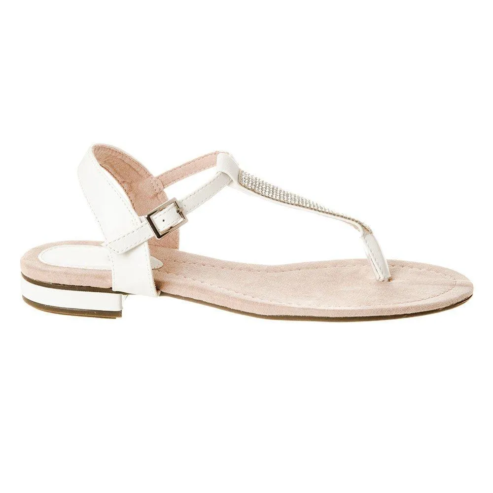 Flat Block Heel Diamante T-Bar Toe-Post Sandal