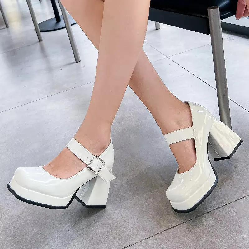 French Buckle Platform Heels