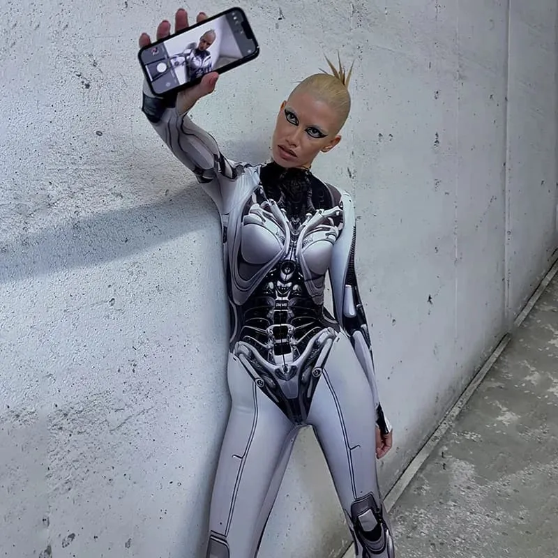 Futuristic Goth Punk 3d Printed Cosplay Bodycon Jumpsuit