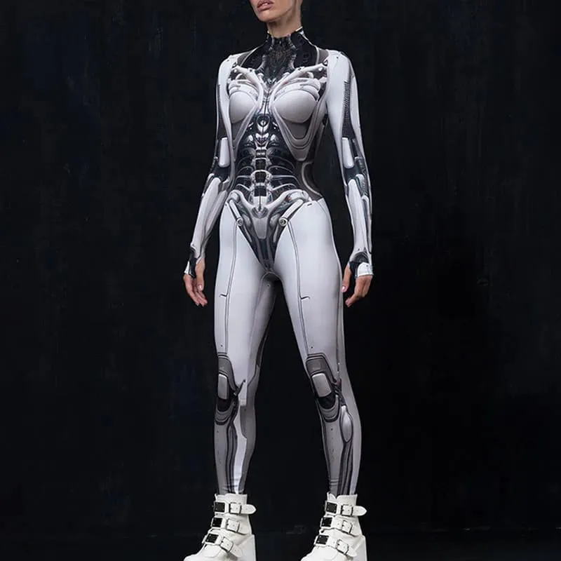 Futuristic Goth Punk 3d Printed Cosplay Bodycon Jumpsuit