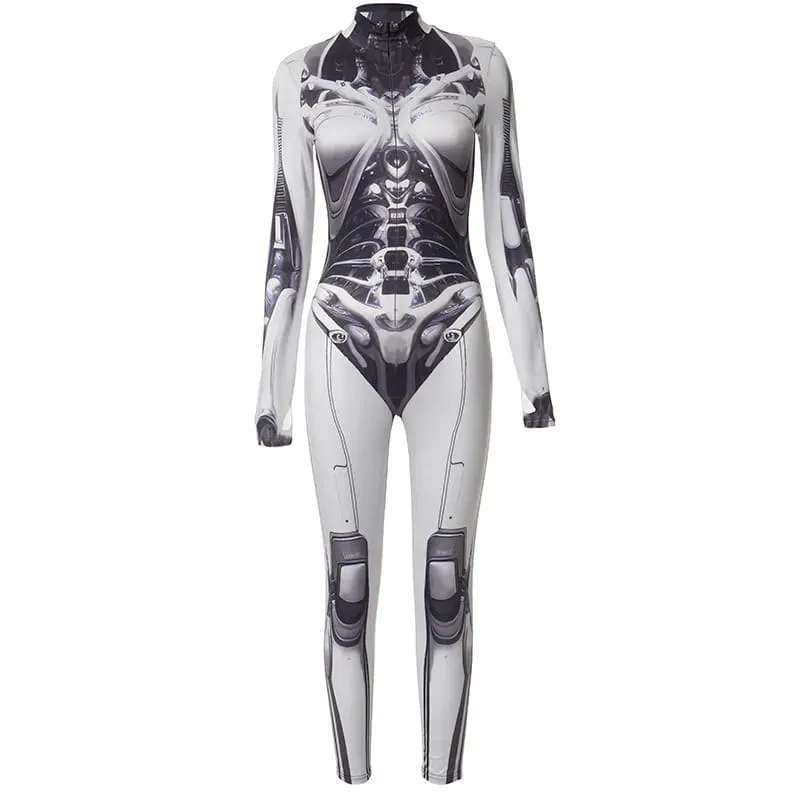 Futuristic Goth Punk 3d Printed Cosplay Bodycon Jumpsuit