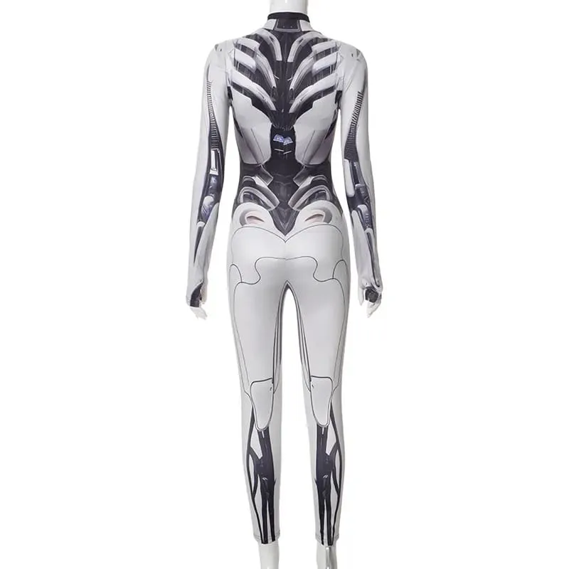 Futuristic Goth Punk 3d Printed Cosplay Bodycon Jumpsuit