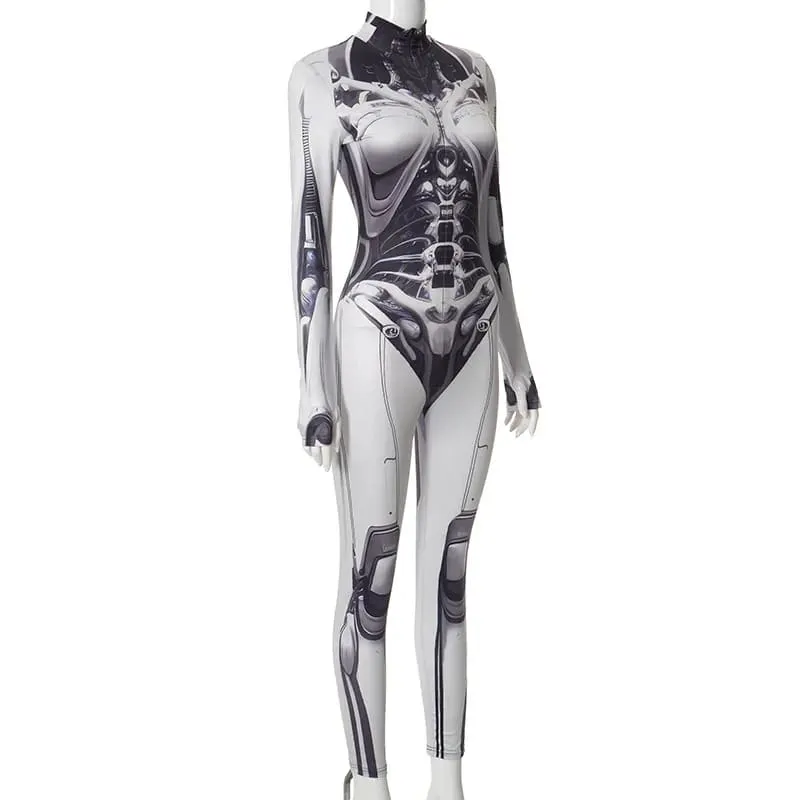 Futuristic Goth Punk 3d Printed Cosplay Bodycon Jumpsuit