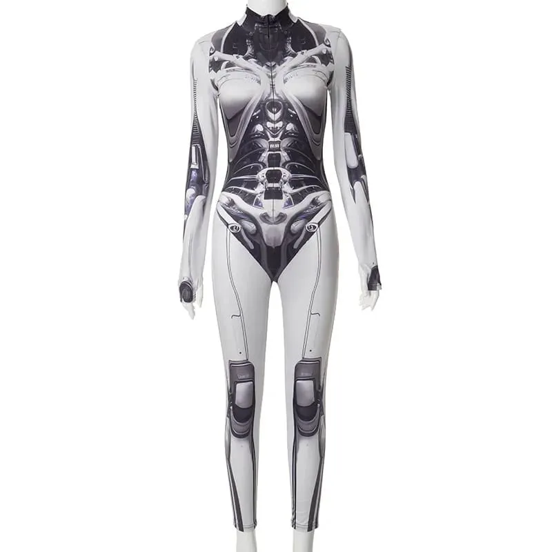 Futuristic Goth Punk 3d Printed Cosplay Bodycon Jumpsuit