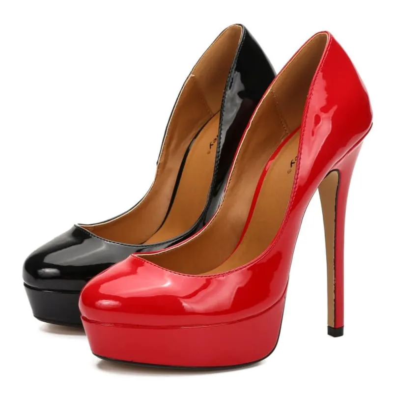 Glossy Black Patent Drag Queen High Heel Platform Pumps