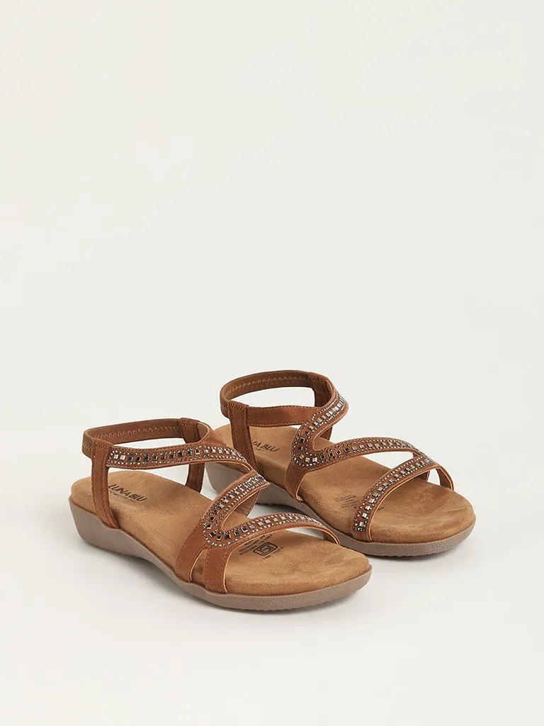 LUNA BLU Brown Embellished Faux Suede Sandals