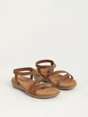 LUNA BLU Brown Embellished Faux Suede Sandals