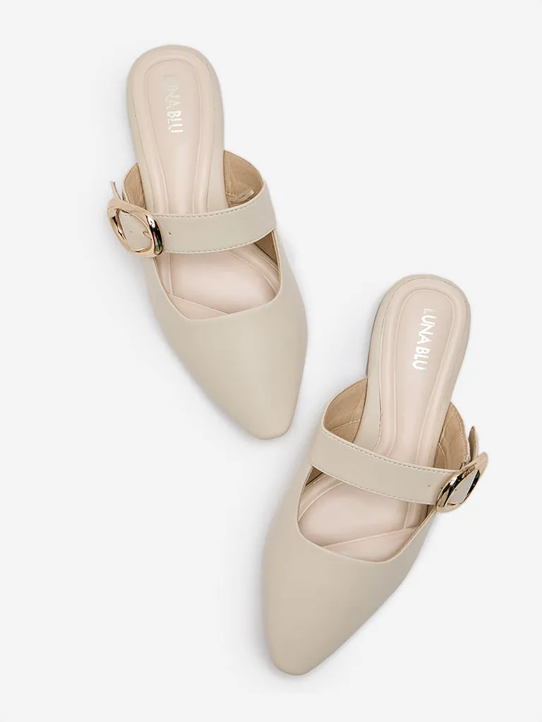 LUNA BLU Ivory Belted Mules