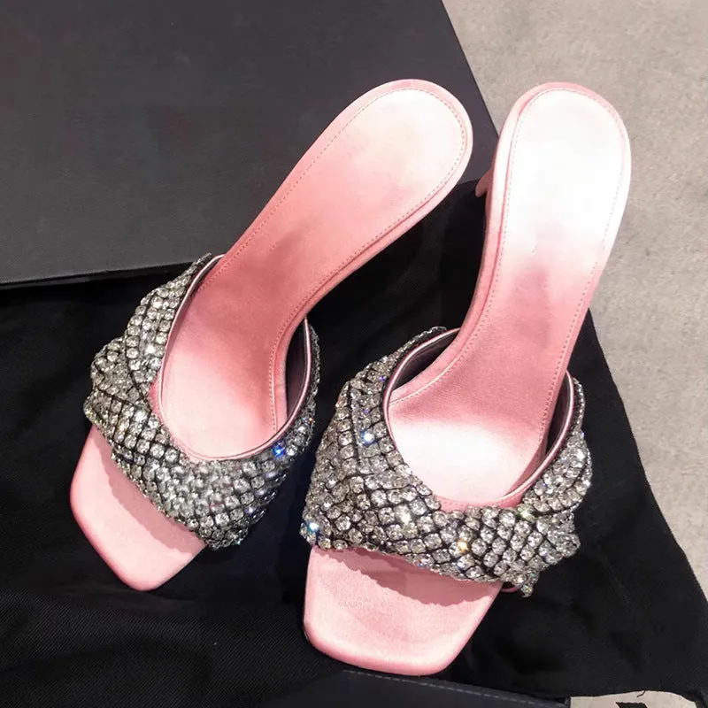 Open Toe Rhinestone Mules